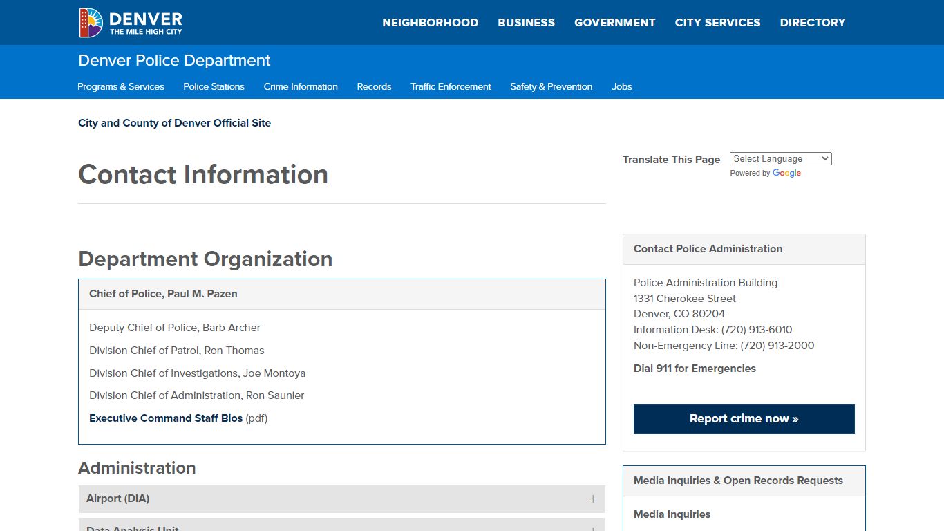 Police Department - Contact Information | City and County of Denver